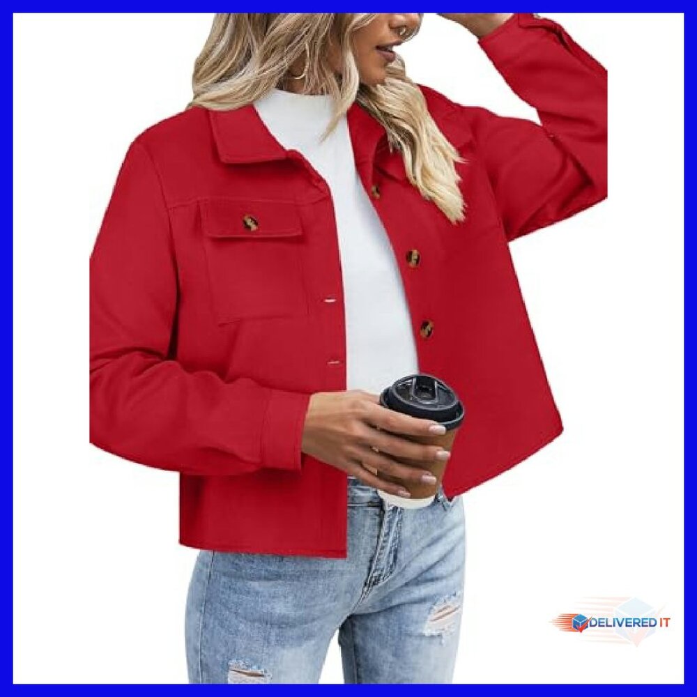 Cropped Flannel Shacket Plaid Button Down Jacket … - image 2